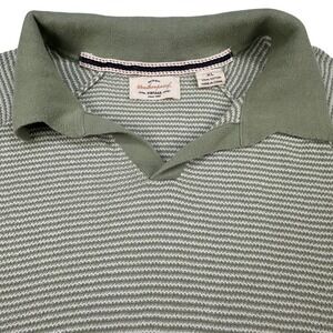 Weatherproof Vintage Mens XL Sage Green Striped Cotton Knit Sweater Polo Shirt